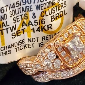 GIA APPRAISED NWT 14K ROSE GOLD SCROLL BRIDAL SET